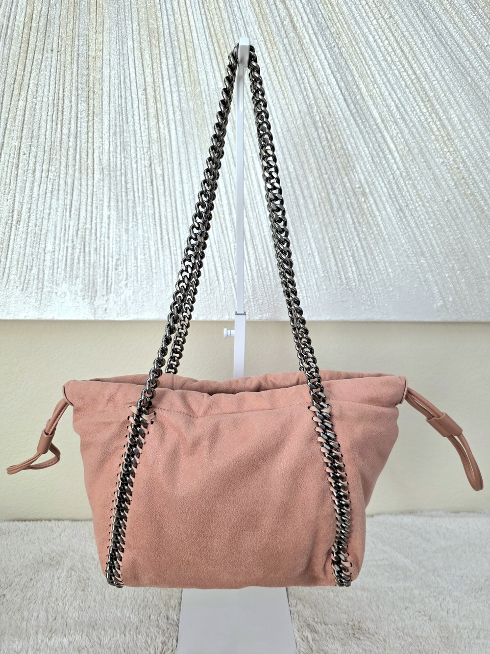 Rare Stella McCartney Falabella Coral Pink Silver Mini Drawstring Pouch Tote - Picture 3 of 16